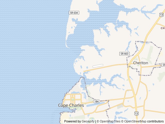 Map of Sun Outdoors Cape Charles location at Cape Charles, VA, United States