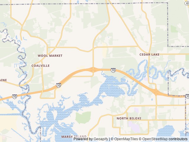 Map of Peaceful Pines RV Park location at Biloxi, MS, United States