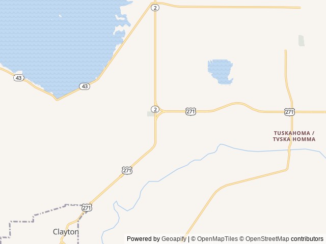 Map of Highway 2 RV Park location at Clayton, OK, United States