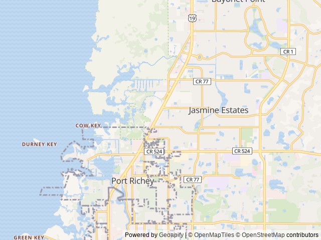 Map of Suncoast RV Resort location at Port Richey, FL, United States