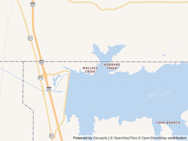 Map of Wallace Creek location at Enid, MS, United States
