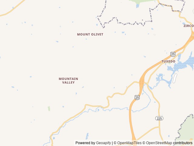 Map of Tuxedo Falls location at Zirconia, NC, United States
