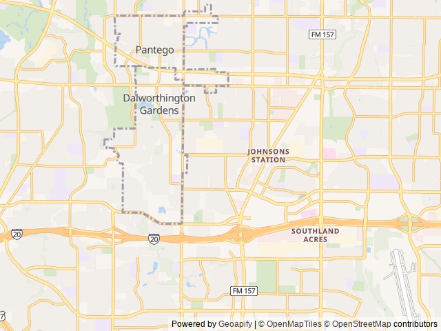 Map of Treetops RV Resort location at Arlington, TX, United States