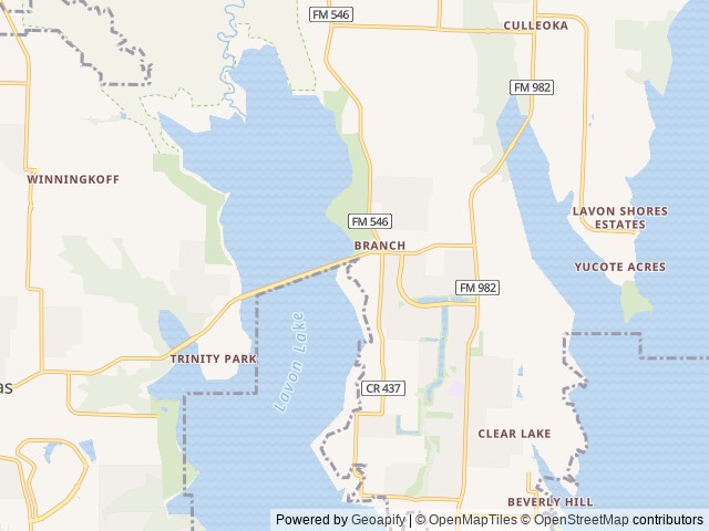 Map of Lafons RV Park location at Lavon, TX, United States