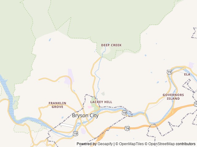 Map of Big Bear's RV Park location at Bryson City, NC, United States