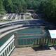 a wooden deck looking over a river