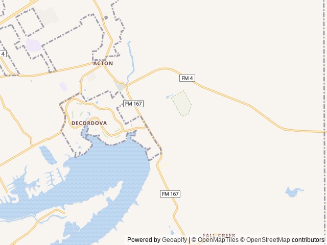 Map of Fall Creek location at Granbury, TX, United States