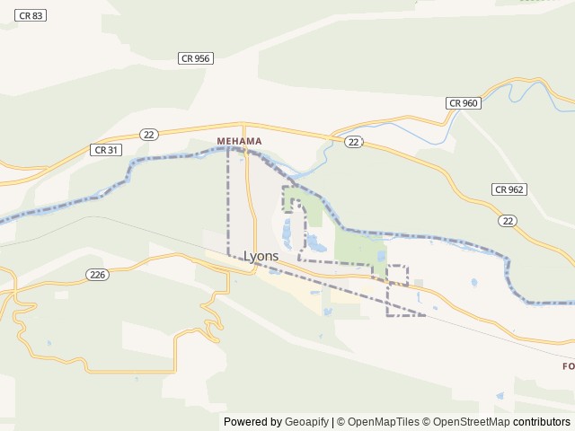Map of John Neal Memorial County Park location at Lyons, OR, United States