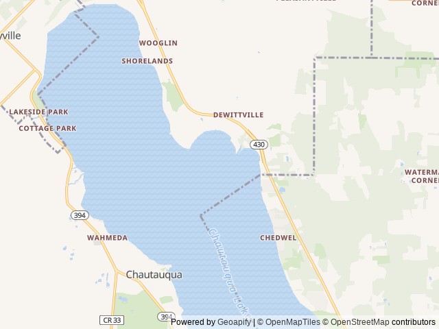 Map of Creek and Lake Campground location at Town Of Chautauqua, NY, United States