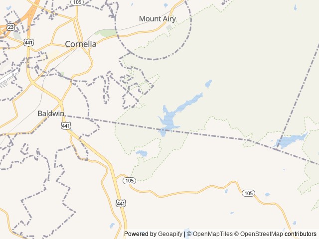 Map of Lake Russell Recreation Area location at Mt. Airy, GA, United States