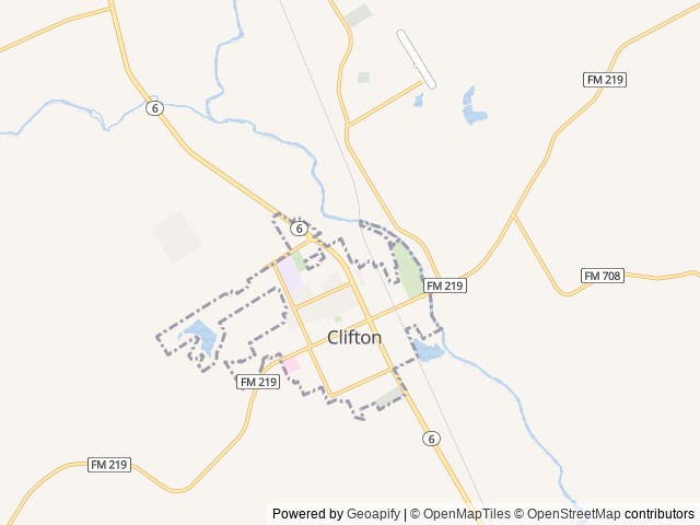 Map of Hackberry Acres RV Park location at Clifton, TX, United States
