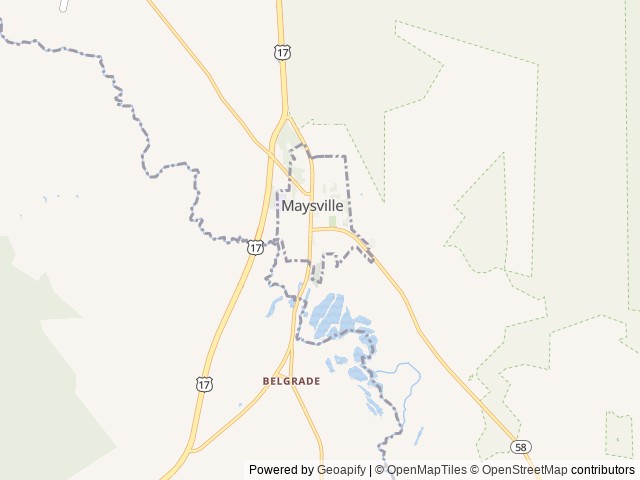 Map of The Lakes RV & Cabin Resort location at Maysville, NC, United States
