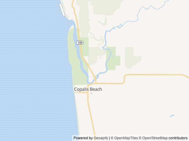 Map of The Driftwood RV Resort and Campground location at Copalis Beach, WA, United States
