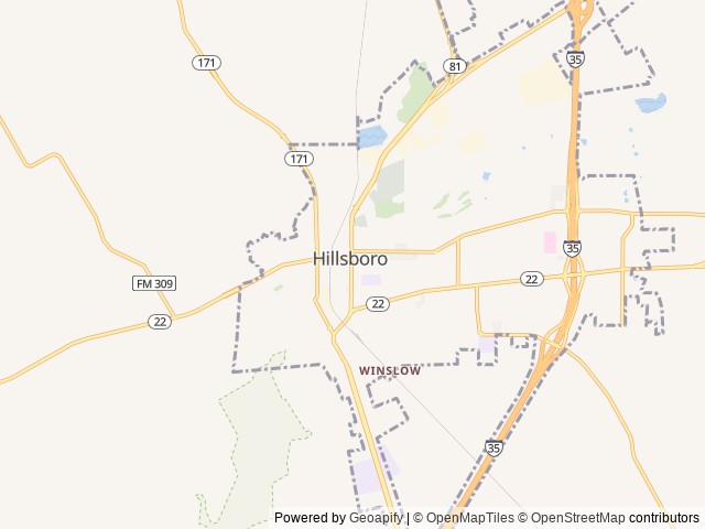 Map of Pecan Creek RV Park location at Hillsboro, TX, United States