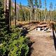Picnic Table and fire ring in alpine setting.
