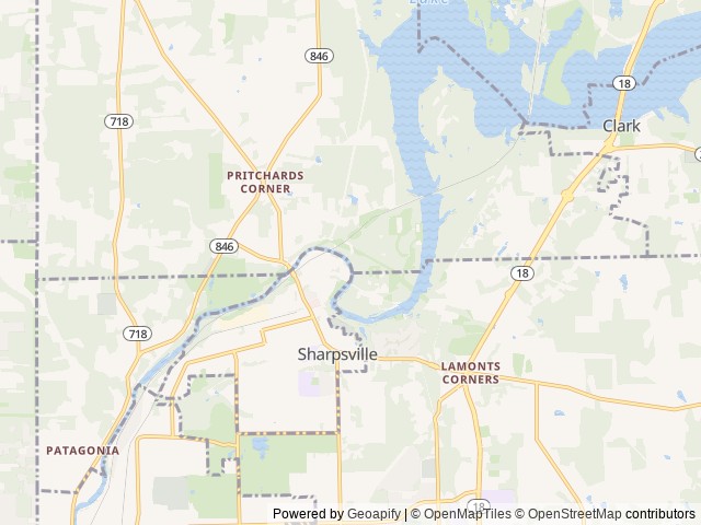 Map of Shenango Lake Mahaney Outflow Riverview Picnic Shelter location at Hermitage, PA, United States