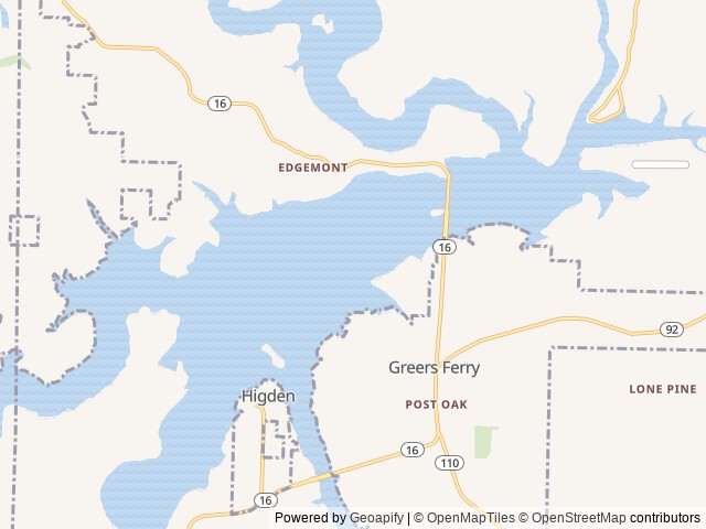 Map of Devils Fork location at Greers Ferry, AR, United States