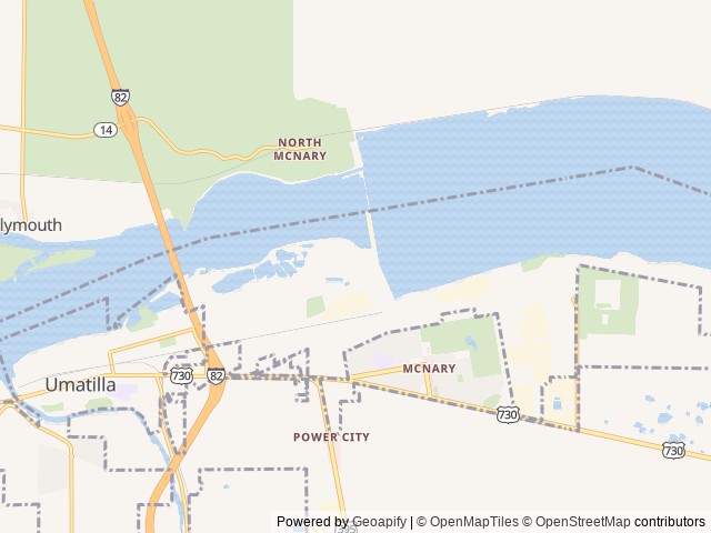 Map of Spillway Park - Chinook Shelter (OR) location at Umatilla, OR, United States