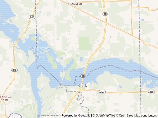 Map of Shenango Lake Shenango Lakeside Picnic Shelter location at Transfer, PA, United States