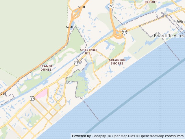 Map of Apache Family Campground & Pier location at Myrtle Beach, SC, United States
