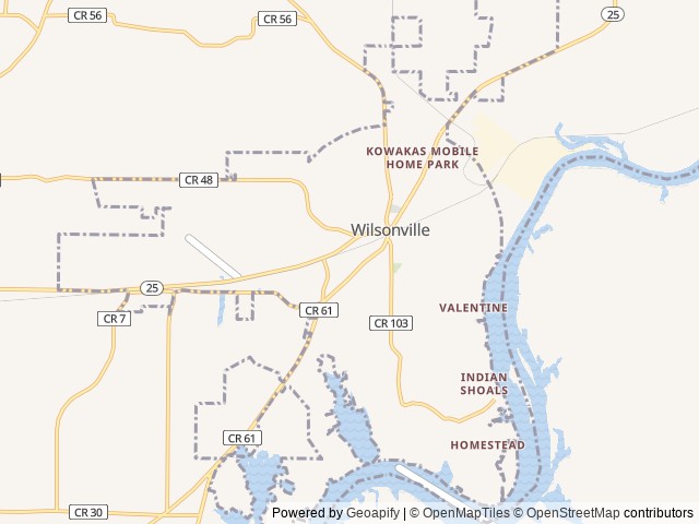 Map of Oakwood Cove location at Wilsonville, AL, United States