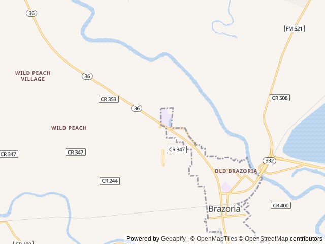 Map of Fort Brazos RV Park location at Brazoria, TX, United States