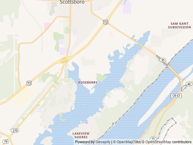 Map of Jackson County Park and Marina location at Scottsboro, AL, United States