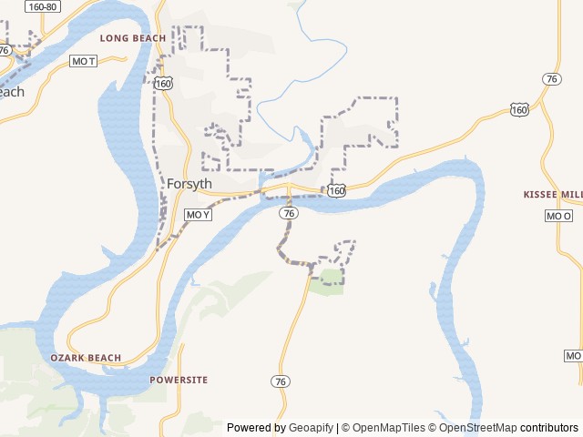 Map of River Run Park location at Forsyth, MO, United States