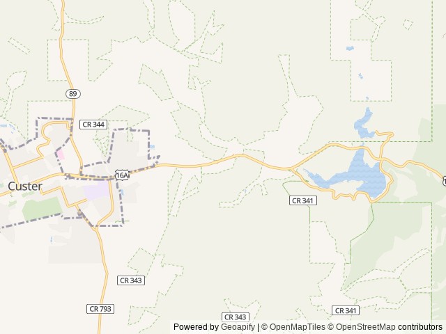 Map of Custer's Gulch RV Park & Campground location at Custer, SD, United States