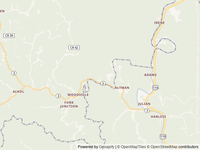 Map of Hillbilly Rentals Resort & Campground - Ivy location at Julian, WV, United States