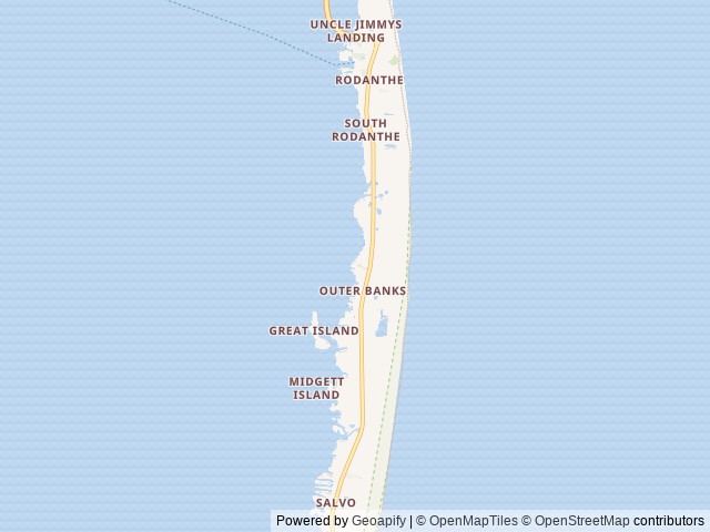 Map of Ocean Waves Campground location at Waves, NC, United States
