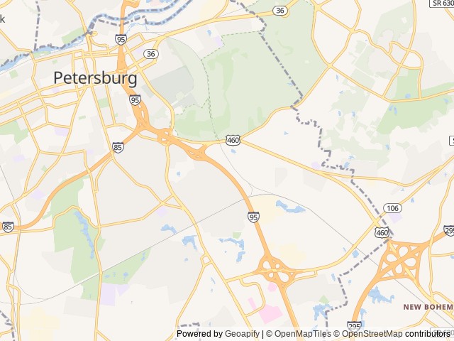Map of Spring Meadows RV Park location at Petersburg, VA, United States