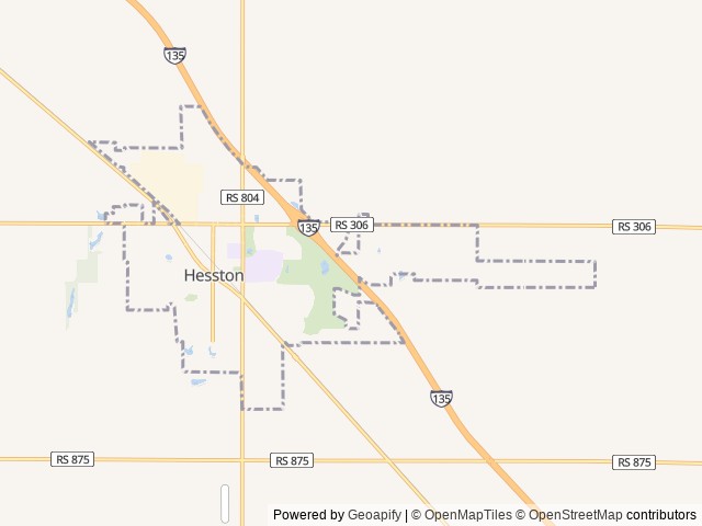 Map of Cottonwood Grove RV Campground location at Hesston, KS, United States