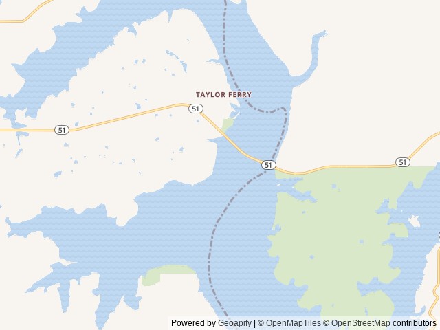 Map of Taylor Ferry location at Wagoner, OK, United States