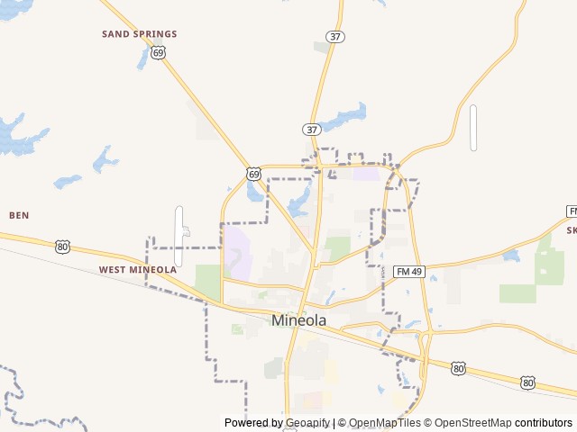 Map of Mineola Nature Preserve location at Mineola, TX, United States