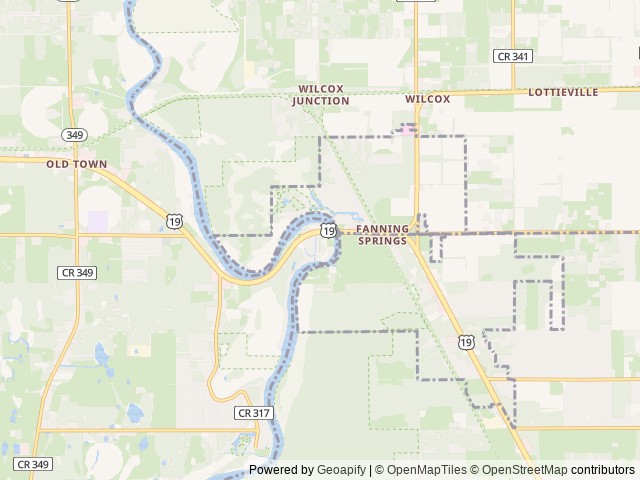 Map of Suwannee River Bend RV Park location at Old Town, FL, United States