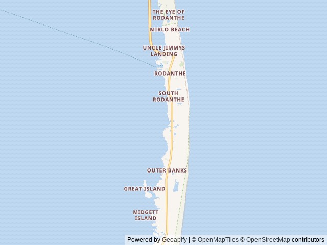 Map of Cape Hatteras/Outer Banks KOA Resort location at Rodanthe, NC, United States