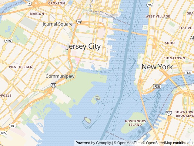 Map of Liberty Harbor RV Park location at Jersey City, NJ, United States