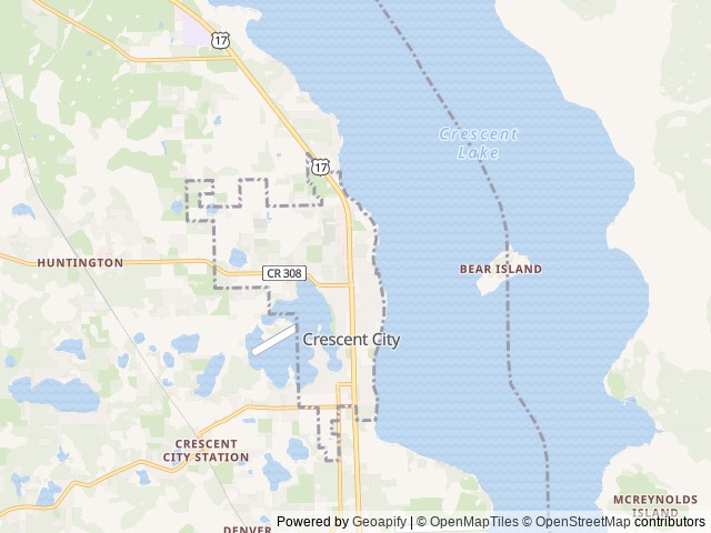 Map of Crescent Fish Camp location at Crescent City, FL, United States
