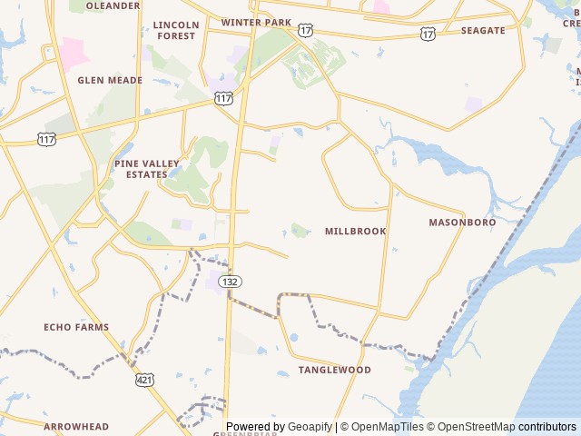 Map for Seabreeze Drifter near Wilmington, NC