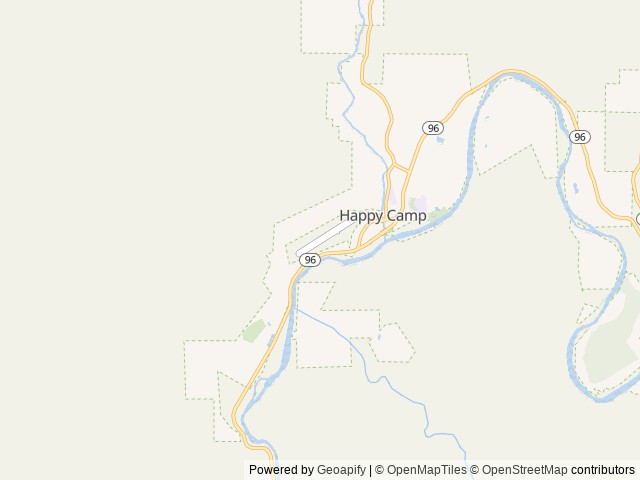 Map of Curly Jack Campground location at Happy Camp, CA, United States