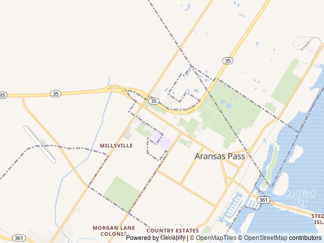 Map of The Palms RV Resort location at Aransas Pass, TX, United States