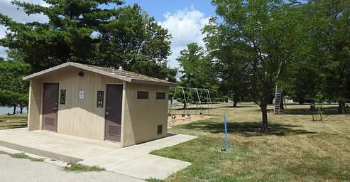 Restroom and playground in Arrow Rock Campground
