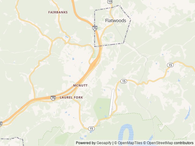 Map of Flatwoods KOA Journey location at Sutton, WV, United States