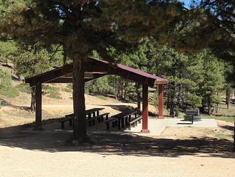 Covered picnic tables near group site