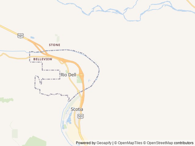 Map of Rivers Edge RV Park location at Rio Dell, CA, United States