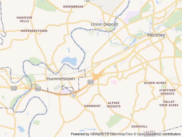 Map of Hersheypark Camping Resort location at Hummelstown, PA, United States