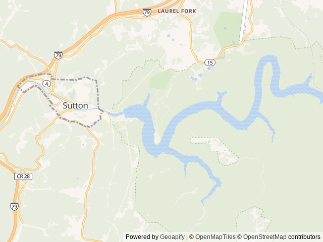 Map of Sutton Lake Picnic Shelters location at Sutton, WV, United States