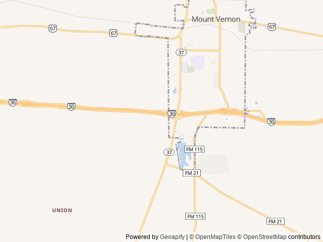 Map of The Oaks on 37 Tiny Homes & RV Resort location at Mount Vernon, TX, United States