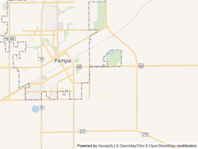 Map of Grind RV Park location at Pampa, TX, United States